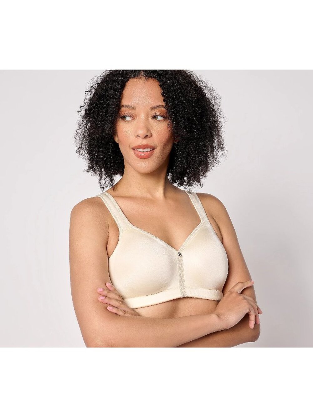 Breezies Support Bra Size 34DD Signature Shine Unlined Wirefree Linen Cream NEW